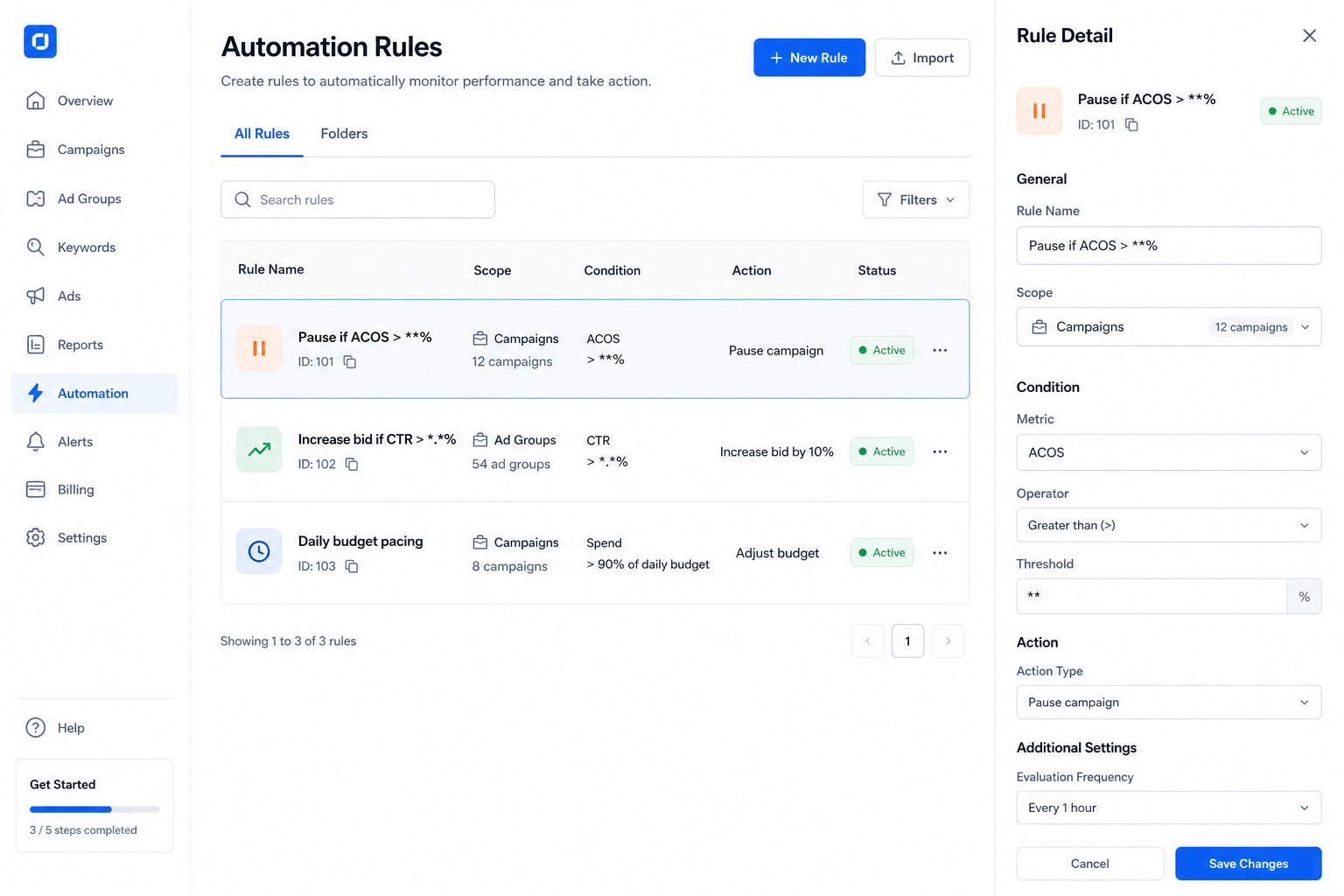 KingKung automation rules interface