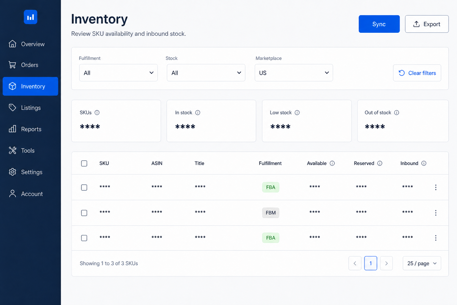 KingKung SP-API inventory interface with masked stock data